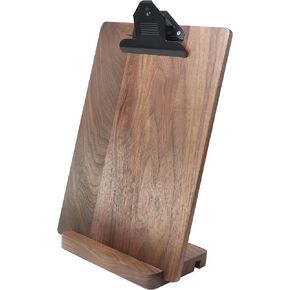 Solid Hardwood Walnut Clipboard with Stand,Wooden Menu Holder for Restaurant,Tabletop Display Stands,Bar Countertop Receipt Holder,Free Standing Clip Boards 8.5x11 with High Capacity Metal Clip