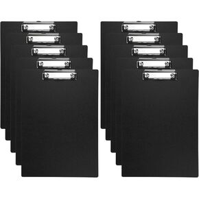 BOMKEE Black Clipboard, 10 Pack A4 Letter Size Clipboard Plastic Clipboards with Low Profile Metal Clip and Hanging Hole for Office and Home