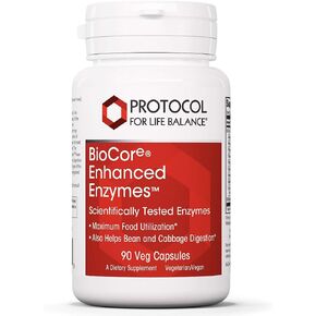 Protocol BioCore Enhanced Enzymes - Helps Digest Beans & Cruciferous Vegetables* - Digestion Supplement* - Amylase & Lipase - Kosher & Vegan - 90 Veg Capsules