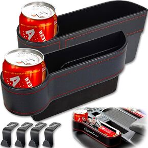 Car Seat Gap Filler Organizer, Automobile Front Seat Organizer, Storage Box in Between Seats Organizer with Cup Holder 4 Hooks, Car Interior Seat Gap Accessories, Car Organizers Storage Front Seat Gap