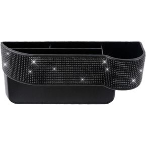 Bling Bling Car Seat Organizer Front Seat Gap Filler with Crystal Rhinestones Diamond, PU Leather Car Seat Console Storage Organizer for Car Accessories (2 Pack Dark Blue)