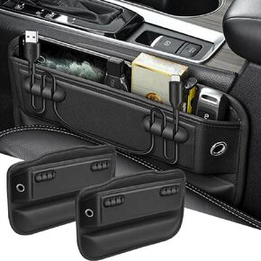 DEEYOTA 2 Pack PU Leather Seat Gap Filler,Universal Seat Seam Storage Box,Car Seam Center Console Storage Box,Car Seat Storage Bag,Wear-resistant and Waterproof,Can Put Cell Phone,Data Cable,Coin,Key
