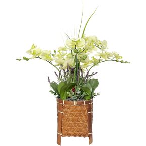 Artificial Orchid Flower with Wicker Barrel Large Bonsai Fake Phalaenopsis Flowers for Livingroom Corridor Balcony Indoor Outdoor Decor