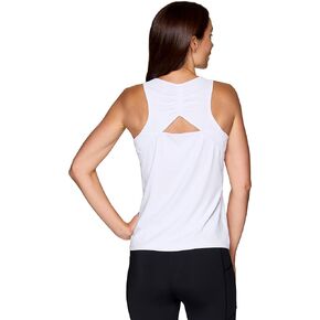 RBX Active Workout Top for Women, Sleeveless Gym Shirt Body Skimming Keyhole Open Back Tank for Yoga, Running, Fashion