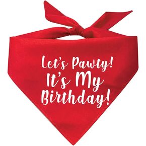 Lets Pawty! Its My Birthday! Printed My Dog Bandana (Red, OS 59)