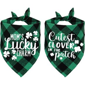 STMK 2 Pack, Plaid Bandana for Dog Puppy St. Patrick's Day Holiday Party Costumes (Lucky Charm & Kiss Me I’m Irish)