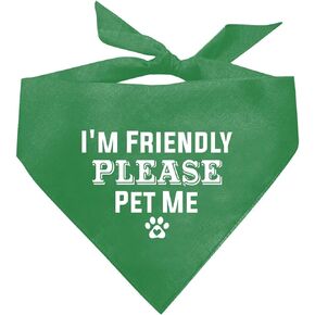 I'm Friendly Please Pet Me Dog Bandana, Green Dog Bandana, Funny Cute Dog Bandana, Pet Dog Triangle Scarf, Pet Dog Scarf Accessories, Dog Bandana for Small Medium Large Dogs (D50)