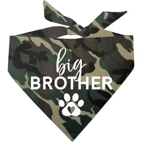 Big Brother with Heart Paw Baby Announcement Dog Bandana (Camo, XS 87)