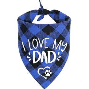 Funny Cute Blue Plaid Cotton Triangle Pet Dog Bandanas, I Love My Dad Dog Scarf, Gender Reveal Photo Prop Pet Scarf Decorations Accessories for Pet Dog Lovers Owner Gift