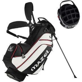 MAZEL Golf Bags for Men & Women,14-Way Golf Stand Bag with Rain Hood | Leather Waterproof Golf Clubs Bag | Dual Shoulder Straps |Full Length Stand Legs