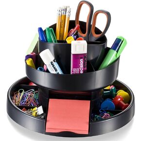 Officemate Deluxe Rotary Organizer, 16 Compartments, Recycled, Black (26255)