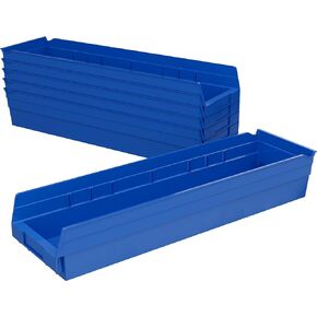 Akro-Mils 30164 Plastic Containers for Organizing and Storage Bins for Closet, Kitchen, Office, or Pantry Organization, 24-Inch x 6-1/2-Inch x 4-Inch, Blue, 6-Pack