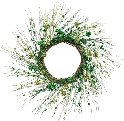J'FLORU إكليل عيد القديس باتريك 22 بوصة أكاليل البرسيم للباب الأمامي إكليل شامروك أخضر للاحتفال بيوم القديس باتريك in Kuwait