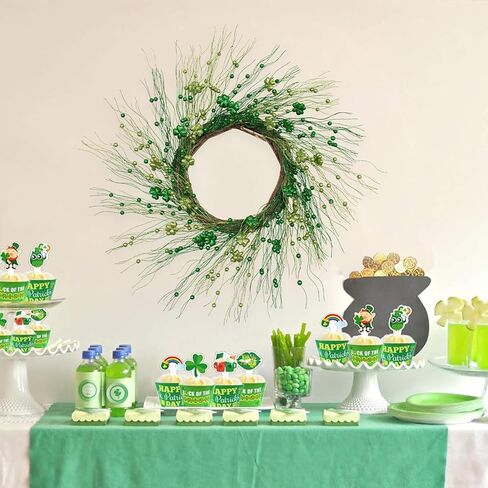 J'FLORU إكليل عيد القديس باتريك 22 بوصة أكاليل البرسيم للباب الأمامي إكليل شامروك أخضر للاحتفال بيوم القديس باتريك in Kuwait