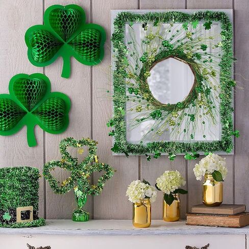 J'FLORU إكليل عيد القديس باتريك 22 بوصة أكاليل البرسيم للباب الأمامي إكليل شامروك أخضر للاحتفال بيوم القديس باتريك in Kuwait