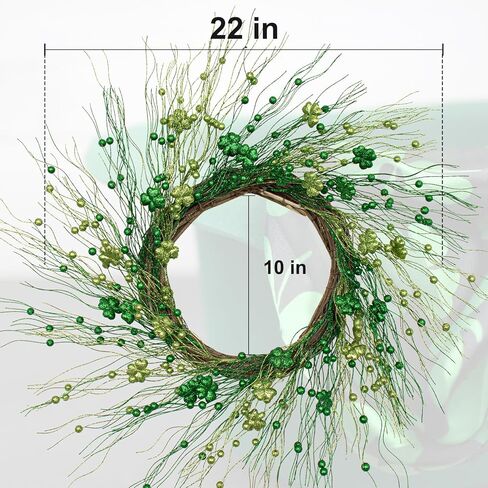 J'FLORU إكليل عيد القديس باتريك 22 بوصة أكاليل البرسيم للباب الأمامي إكليل شامروك أخضر للاحتفال بيوم القديس باتريك in Kuwait