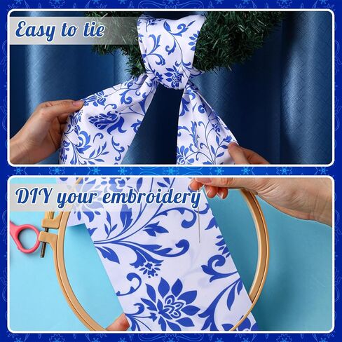 2 Pcs Wreath Sash for Front Door Wreath Sash Wreath Accessories for Embroidery Monogram Outdoor Indoor Party Yard Doorway 4.5" W x 56" L(Blue,Chinoiserie) in Saudi Arabia