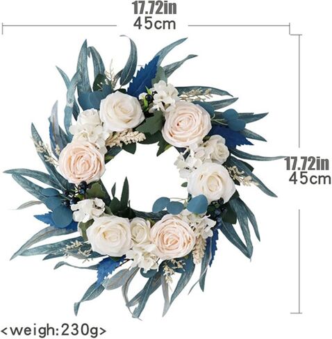IUIBMI Spring Wreath with Malachite Blue Leaves and Silk Roses Flowers, Artificial Door Wreaths Swag for Front Door, Artificial Flower Wreath for Lintel Wall Window Wedding Arch Party Home Decor in Saudi Arabia