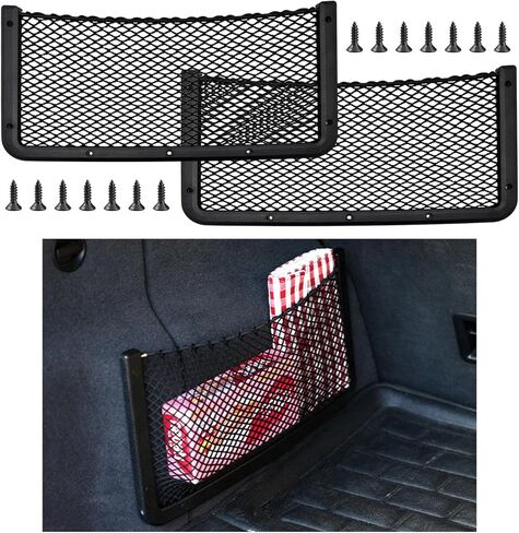 2 PCS Car Storage Net Bag, ABS Plastic Frame Auto Mesh Net Holder with Secure Screws, Universal Vehicle Seatback Net Pocket Organizer Acessories for Automotive RV Home (Small) in Kuwait