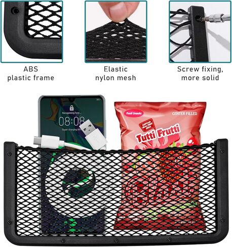 2 PCS Car Storage Net Bag, ABS Plastic Frame Auto Mesh Net Holder with Secure Screws, Universal Vehicle Seatback Net Pocket Organizer Acessories for Automotive RV Home (Small) in Kuwait