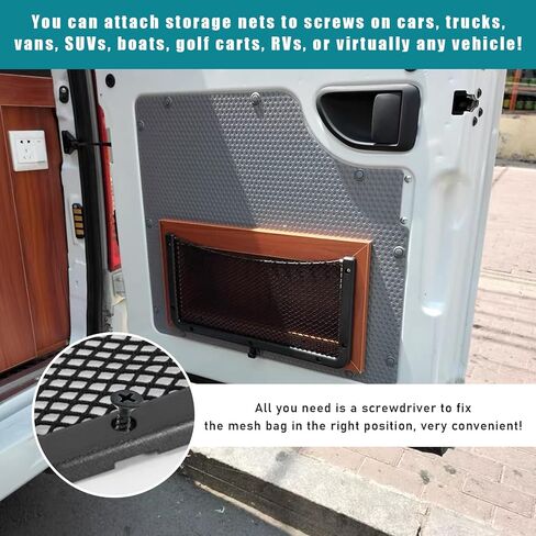 2 PCS Car Storage Net Bag, ABS Plastic Frame Auto Mesh Net Holder with Secure Screws, Universal Vehicle Seatback Net Pocket Organizer Acessories for Automotive RV Home (Small) in Kuwait