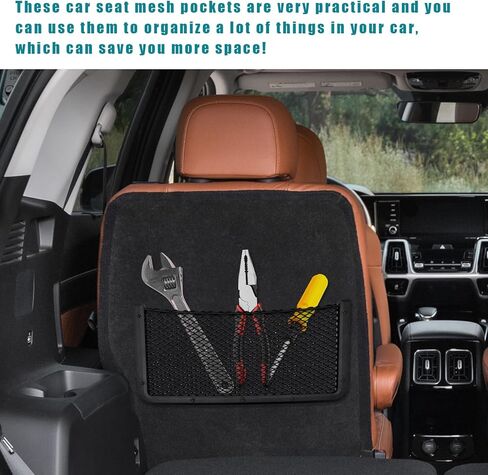 2 PCS Car Storage Net Bag, ABS Plastic Frame Auto Mesh Net Holder with Secure Screws, Universal Vehicle Seatback Net Pocket Organizer Acessories for Automotive RV Home (Small) in Kuwait