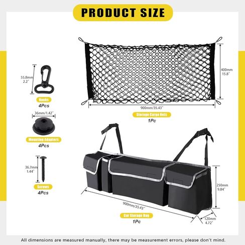 14Pcs Car Storage Accessories Includes Adjustable Elastic Mesh Cargo Nets, Hooks, Screws and Collapsible Trunk Organizer with Compartments for Universal Vehicle in Saudi Arabia
