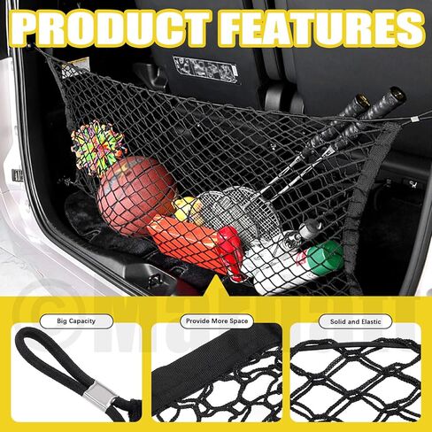 14Pcs Car Storage Accessories Includes Adjustable Elastic Mesh Cargo Nets, Hooks, Screws and Collapsible Trunk Organizer with Compartments for Universal Vehicle in Saudi Arabia