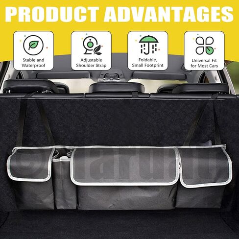 14Pcs Car Storage Accessories Includes Adjustable Elastic Mesh Cargo Nets, Hooks, Screws and Collapsible Trunk Organizer with Compartments for Universal Vehicle in Saudi Arabia