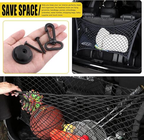 14Pcs Car Storage Accessories Includes Adjustable Elastic Mesh Cargo Nets, Hooks, Screws and Collapsible Trunk Organizer with Compartments for Universal Vehicle in Saudi Arabia