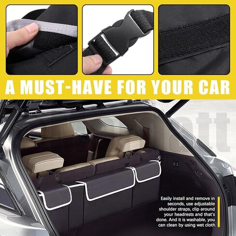 14Pcs Car Storage Accessories Includes Adjustable Elastic Mesh Cargo Nets, Hooks, Screws and Collapsible Trunk Organizer with Compartments for Universal Vehicle in Saudi Arabia