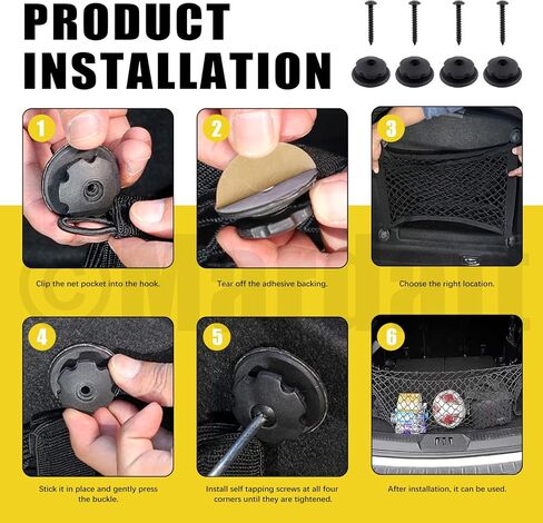 14Pcs Car Storage Accessories Includes Adjustable Elastic Mesh Cargo Nets, Hooks, Screws and Collapsible Trunk Organizer with Compartments for Universal Vehicle in Saudi Arabia