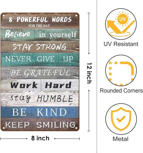 ملهمة القصدير تسجيل جدار ديكور فني، خمر القصدير المعدني ملهمة اقتباسات إيجابية جدار الفن للمنزل الحمام مكتب مزرعة 12x8 بوصة in Kuwait