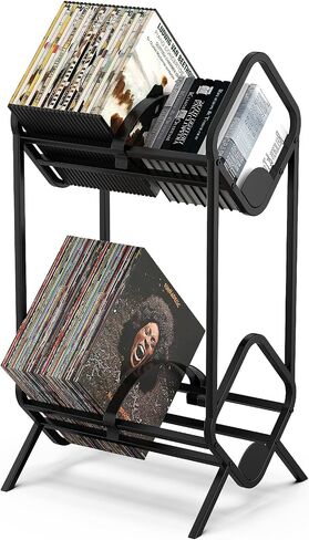 MoKo Vinyl Record Storage, 2-Tier Vinyl Record Holder, Vinyl Record Storage Rack with Dividers for Storing Albums, Books, Magazines, Files - Storage Up to 250 LP, Easy Assembly in Saudi Arabia
