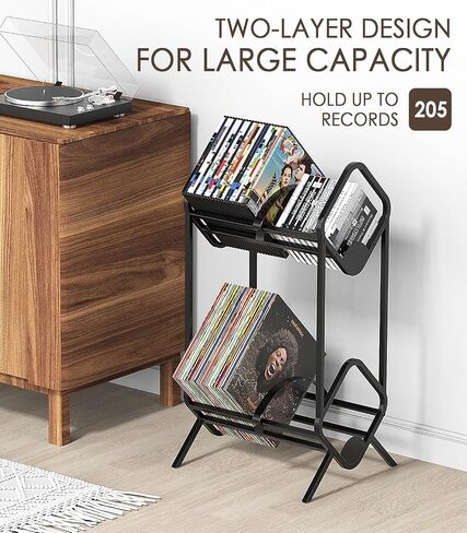 MoKo Vinyl Record Storage, 2-Tier Vinyl Record Holder, Vinyl Record Storage Rack with Dividers for Storing Albums, Books, Magazines, Files - Storage Up to 250 LP, Easy Assembly in Saudi Arabia