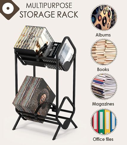 MoKo Vinyl Record Storage, 2-Tier Vinyl Record Holder, Vinyl Record Storage Rack with Dividers for Storing Albums, Books, Magazines, Files - Storage Up to 250 LP, Easy Assembly in Saudi Arabia