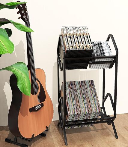 MoKo Vinyl Record Storage, 2-Tier Vinyl Record Holder, Vinyl Record Storage Rack with Dividers for Storing Albums, Books, Magazines, Files - Storage Up to 250 LP, Easy Assembly in Saudi Arabia
