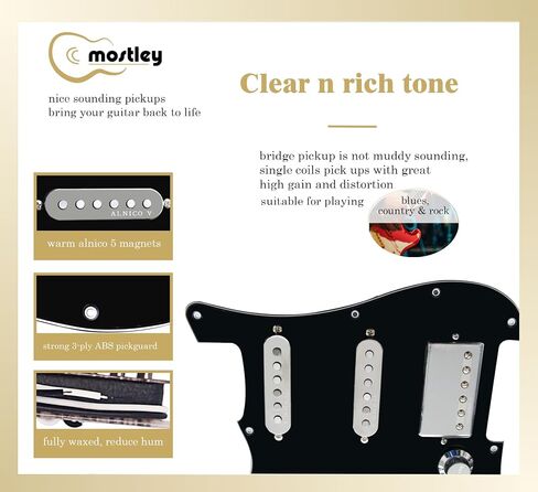 Pickguard Prewired Alnico V Magnets SSH Pickups, Punk Rock Pickups Fit Most Electric Guitars with 11 Mounting Holes, Awesome Look Pick Guard Great for Decorating Guitars, Black in Saudi Arabia