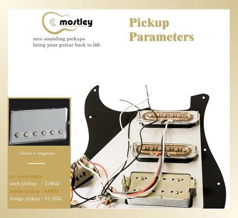 Pickguard Prewired Alnico V Magnets SSH Pickups, Punk Rock Pickups Fit Most Electric Guitars with 11 Mounting Holes, Awesome Look Pick Guard Great for Decorating Guitars, Black in Saudi Arabia