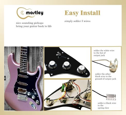 Pickguard Prewired Alnico V Magnets SSH Pickups, Punk Rock Pickups Fit Most Electric Guitars with 11 Mounting Holes, Awesome Look Pick Guard Great for Decorating Guitars, Black in Saudi Arabia