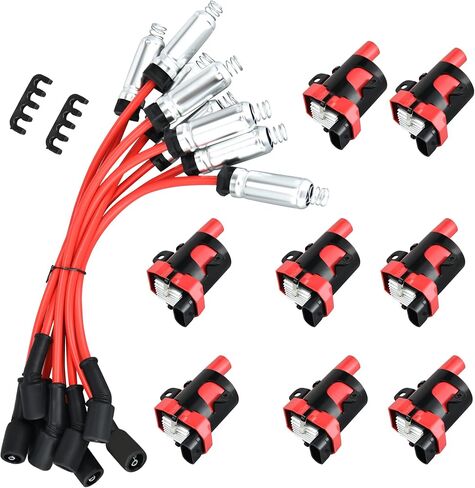 AUTOSAVER88 Ignition Coil Pack + Spark Plug Wires Compatible with Silverado 1500 2500 3500 Avalanche Express 1500 Tahoe Trailblazer GMC Savana Sierra Yukon XL Escalade Ascender in Saudi Arabia