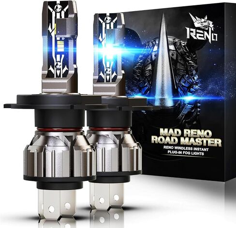مصابيح الإضاءة RENO H4 9003، H4 9003 Bulb12000LM 6500K لمبة إضاءة HB2 بيضاء مطورة، 1:1 استبدال الهالوجين بأضواء التوصيل والتشغيل صغيرة الحجم، حزمة من 2 in Kuwait