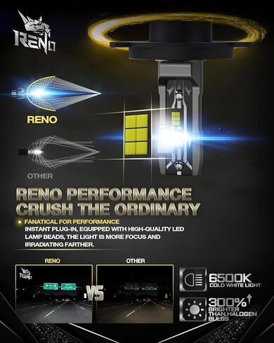 مصابيح الإضاءة RENO H4 9003، H4 9003 Bulb12000LM 6500K لمبة إضاءة HB2 بيضاء مطورة، 1:1 استبدال الهالوجين بأضواء التوصيل والتشغيل صغيرة الحجم، حزمة من 2 in Kuwait