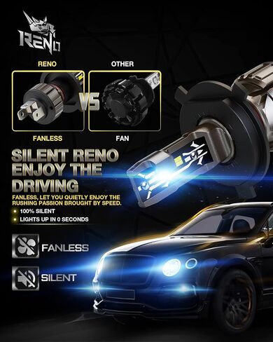 مصابيح الإضاءة RENO H4 9003، H4 9003 Bulb12000LM 6500K لمبة إضاءة HB2 بيضاء مطورة، 1:1 استبدال الهالوجين بأضواء التوصيل والتشغيل صغيرة الحجم، حزمة من 2 in Kuwait