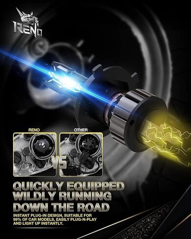 مصابيح الإضاءة RENO H4 9003، H4 9003 Bulb12000LM 6500K لمبة إضاءة HB2 بيضاء مطورة، 1:1 استبدال الهالوجين بأضواء التوصيل والتشغيل صغيرة الحجم، حزمة من 2 in Kuwait