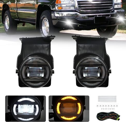 مصابيح الضباب لـ 2003 2004 2005 2006 2007 GMC Sierra 1500/ 1500HD/ 2500/ 2500HD/ 3500/ 3500HD، زوج واحد من مصابيح الضباب الأمامية للقيادة مع الجانب الأيمن والأيسر (عدسة شفافة) in Saudi Arabia