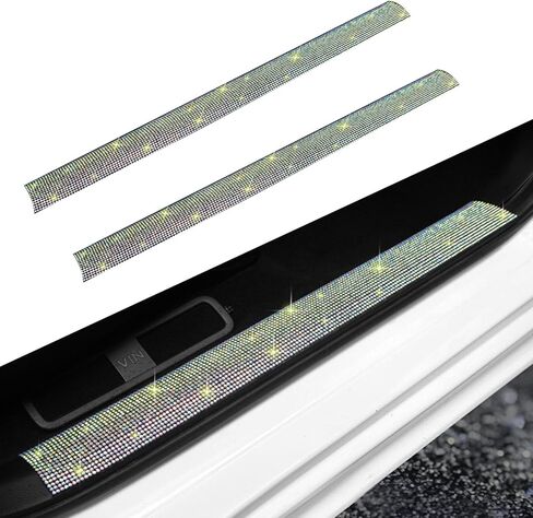 ZKFAR 2 PCS Sparkling Car Door Sill Bumper Strip, 23.62" x 1.96" Rhinestone-Encrusted Door Frame Protector, Car Interior Decoration Modification Accessory, Suitable for Most Car Models (Multicolored) in Saudi Arabia