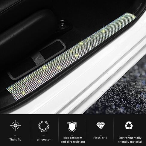 ZKFAR 2 PCS Sparkling Car Door Sill Bumper Strip, 23.62" x 1.96" Rhinestone-Encrusted Door Frame Protector, Car Interior Decoration Modification Accessory, Suitable for Most Car Models (Multicolored) in Saudi Arabia