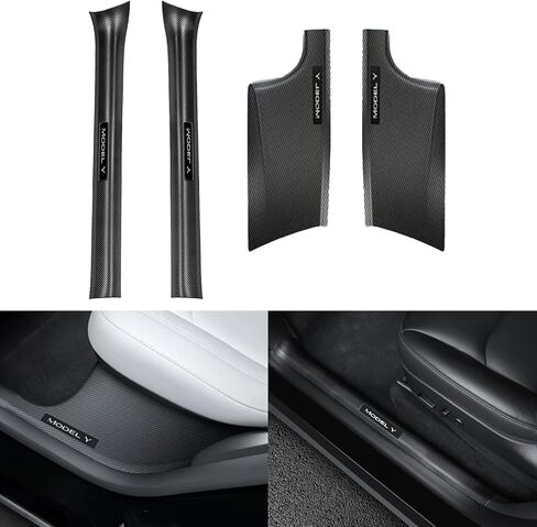 Door sill Protectors Tesla Model Y 2021-2023,Model Y 5-Seater (not Suitable for 7-Seater) Carbon Fiber Patterned Front and Rear Door sill Protectors Moulding Cover kit (4-Piece Set) in Saudi Arabia