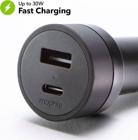 Mophie 42W Dual USB-C + USB-A Car Charger, Universal AUX Compatibility in Saudi Arabia